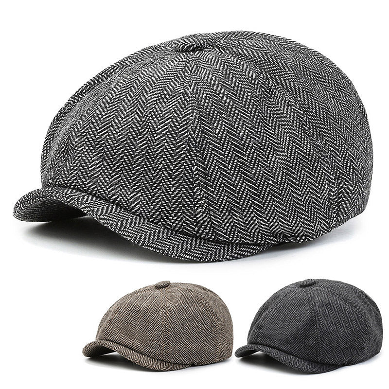 Herringbone Peaked Cap Middle-aged And Elderly Beret