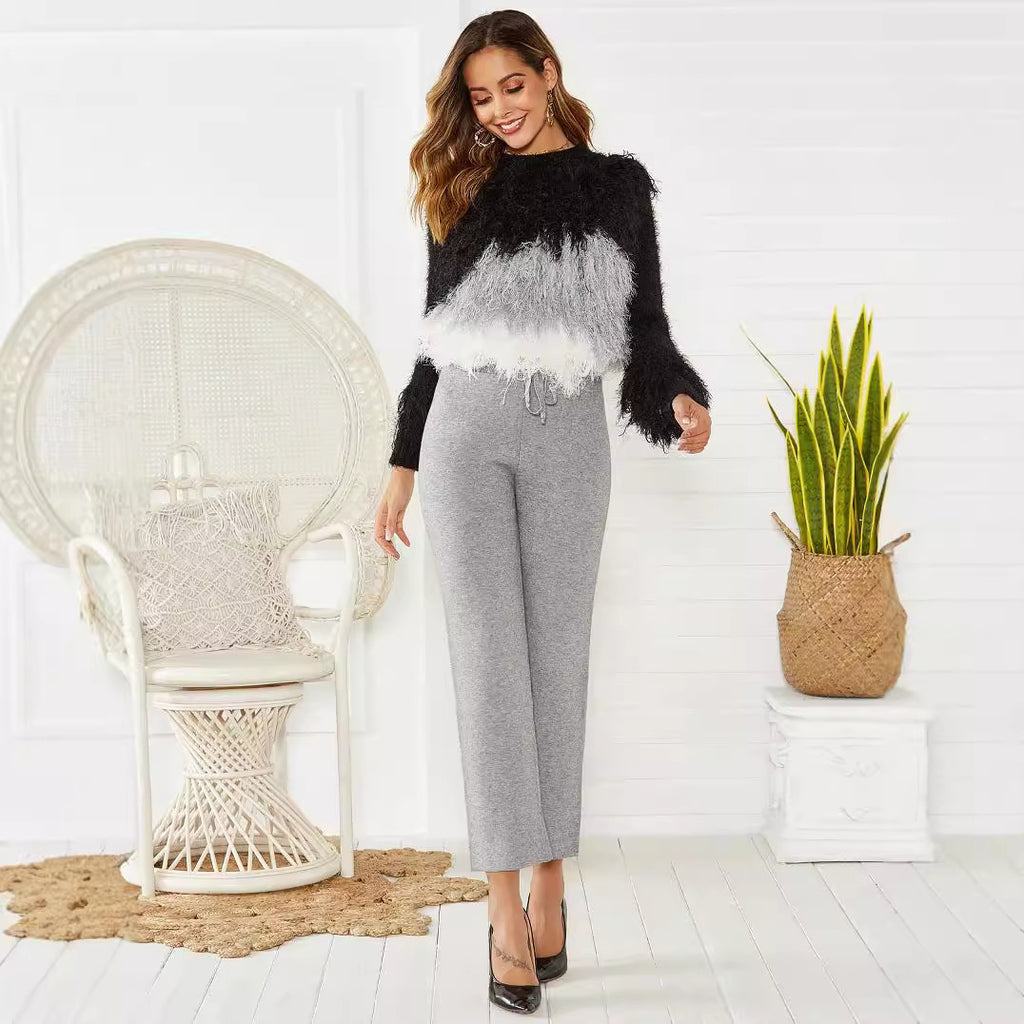 Mid-waist Woven Stretch Slimming And Warm Trousers